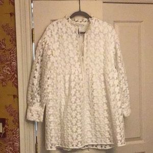 Mini white cotton flocked flower dress